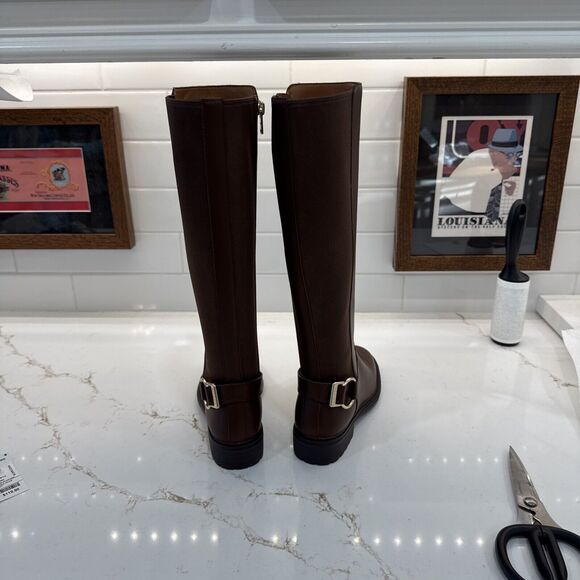 $275 COACH Faith Knee-High Lug Sole Leather Riding Boot Black New 5B - Picture 4 of 8